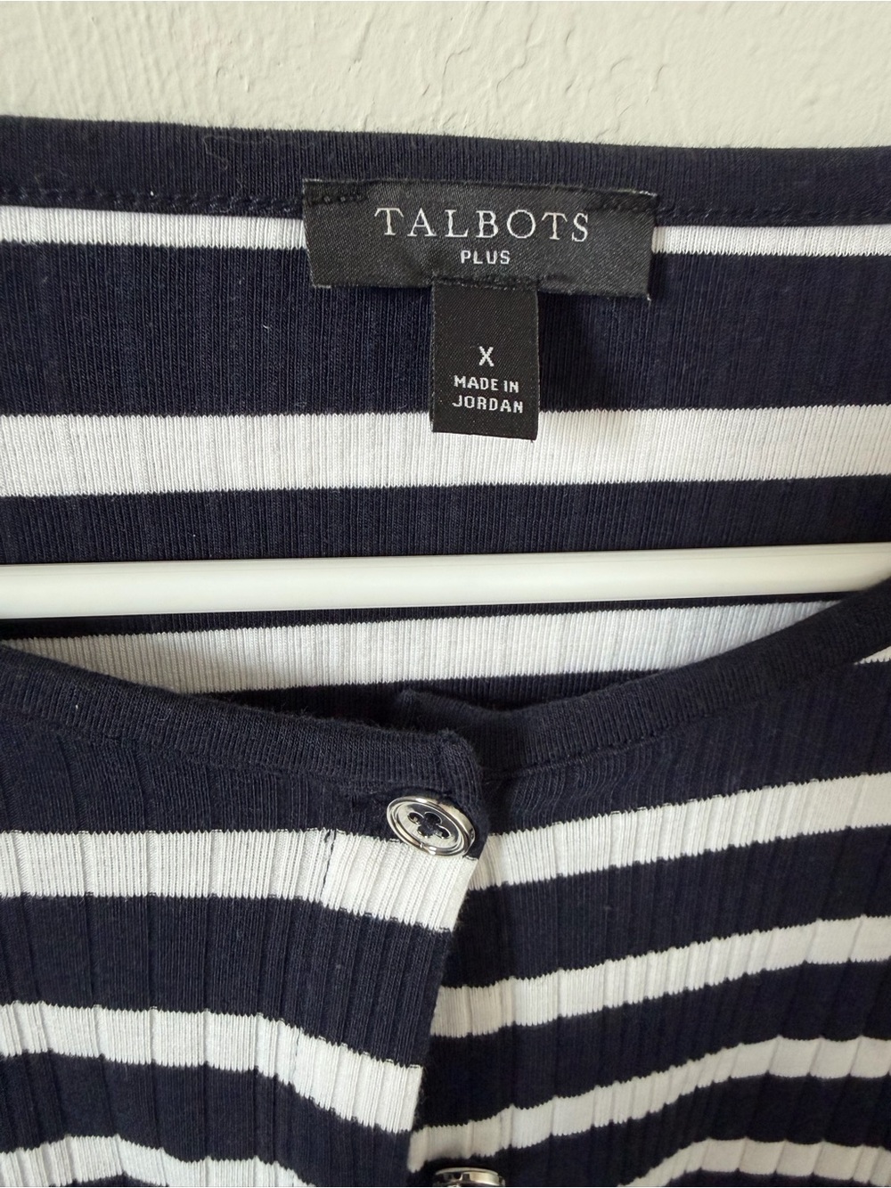 Talbots Navy and White Striped Ribbed Button Cardigan - Picture 2 of 4